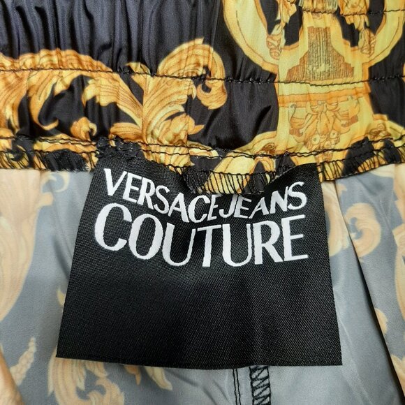 Versace Jeans Couture Black Gold Baroque Logo Print Swim Shorts Size US M - Picture 7 of 11